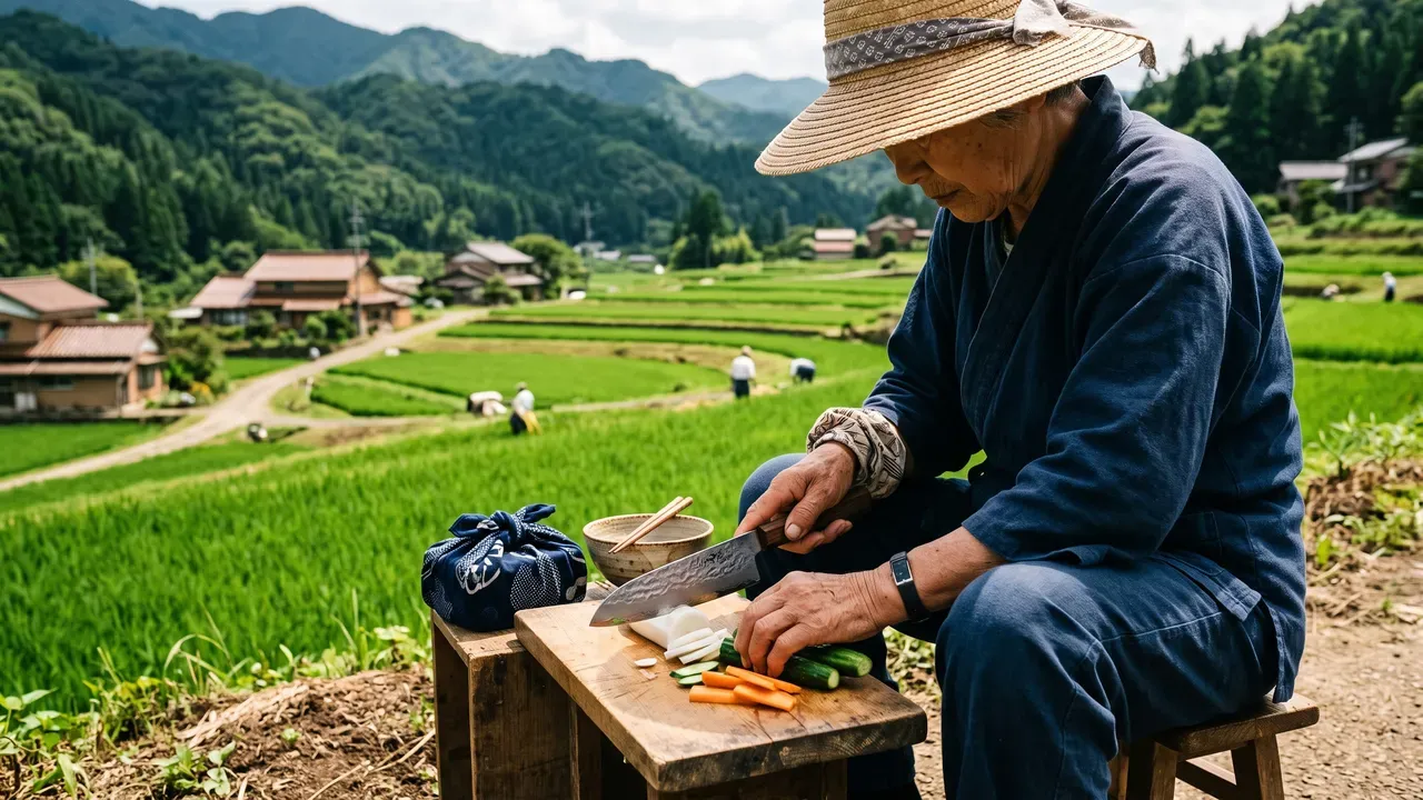 Herrero forjando a mano la hoja de un cuchillo japonés en el Takefu Knife Village de Echizen, con chispas saltando del acero al rojo