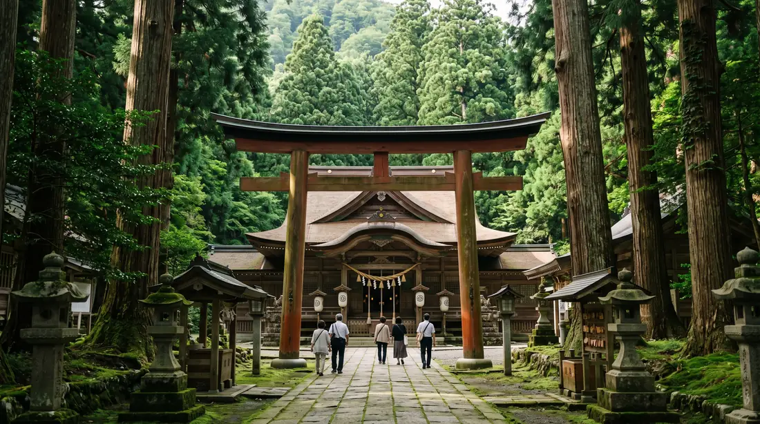 El santuario Yahiko, el más importante de la región de Niigata, con su torii de madera y bermellón entre cedros centenarios de más de cuatrocientos años